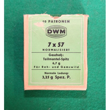 Náboje 7x57 DWM, střela 6,7 g, sbírkové v orig. krabičce 